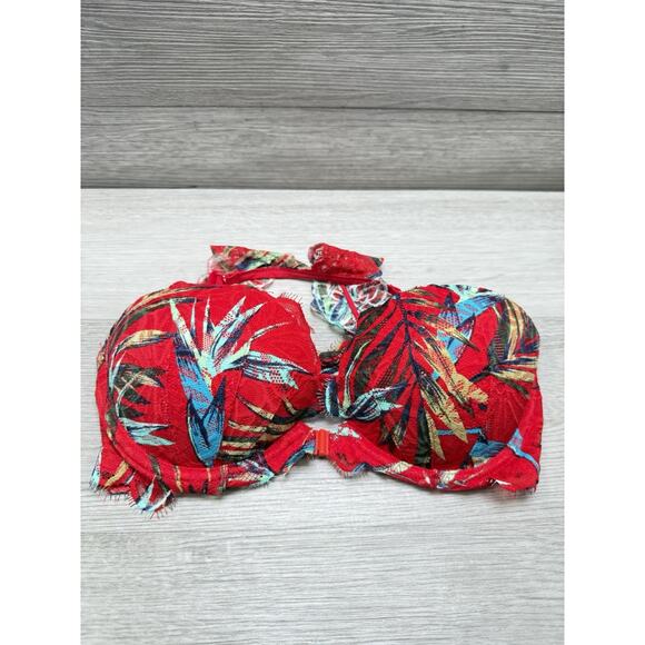 Victoria's Secret PINK Bra 32D Red Tropical Date Lightly Lined - Picture 1 of 4